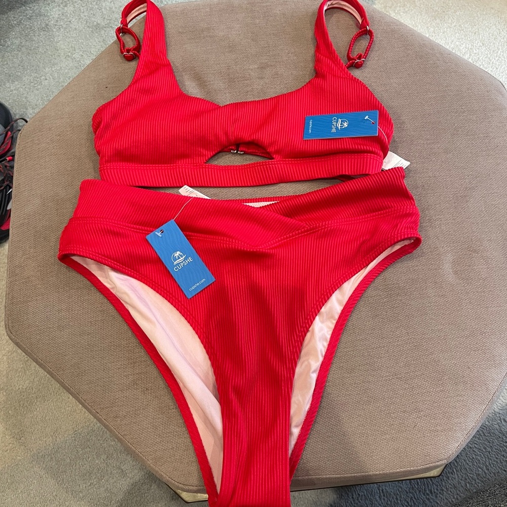 Cupshe Vibrant Red Ribbed Bikini